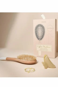 Clearance Coffret Madame brosse sanglier nylon, duo de barrettes rondes & pince ivoire Pince & Elastique|Brosse & Peigne