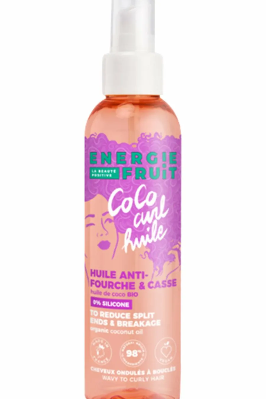 Huile coiffante anti-fourche pour cheveux bouclés Soin Sans Rinçage