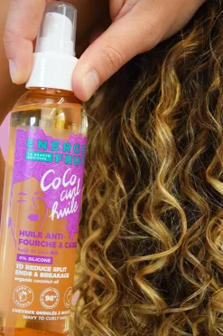 Huile coiffante anti-fourche pour cheveux bouclés Soin Sans Rinçage