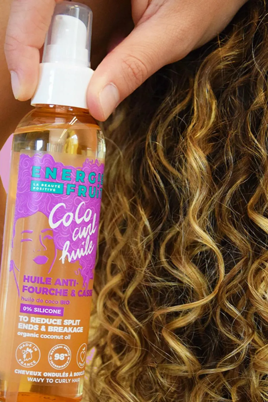 Huile coiffante anti-fourche pour cheveux bouclés Soin Sans Rinçage