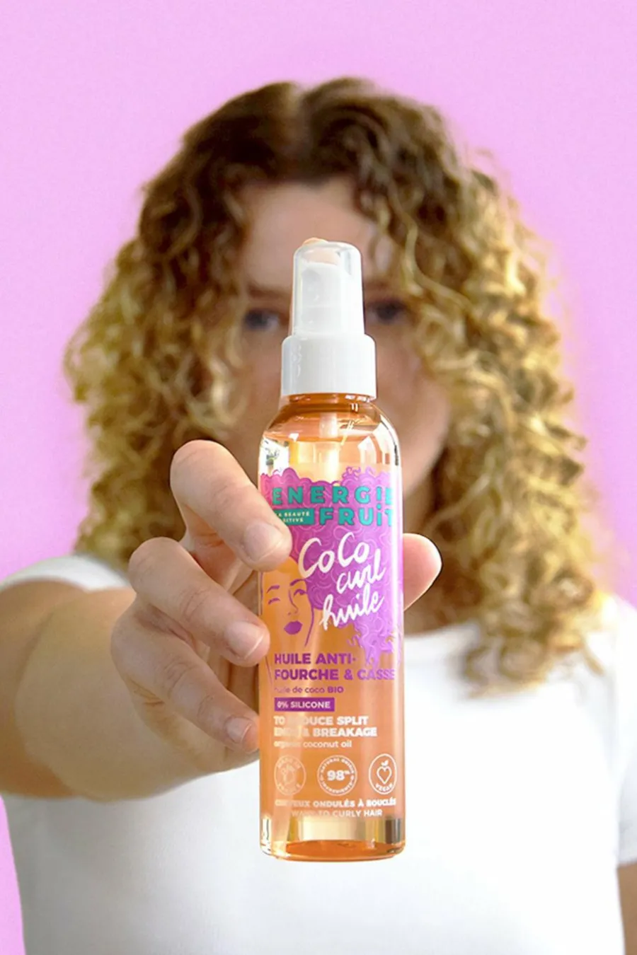 Huile coiffante anti-fourche pour cheveux bouclés Soin Sans Rinçage